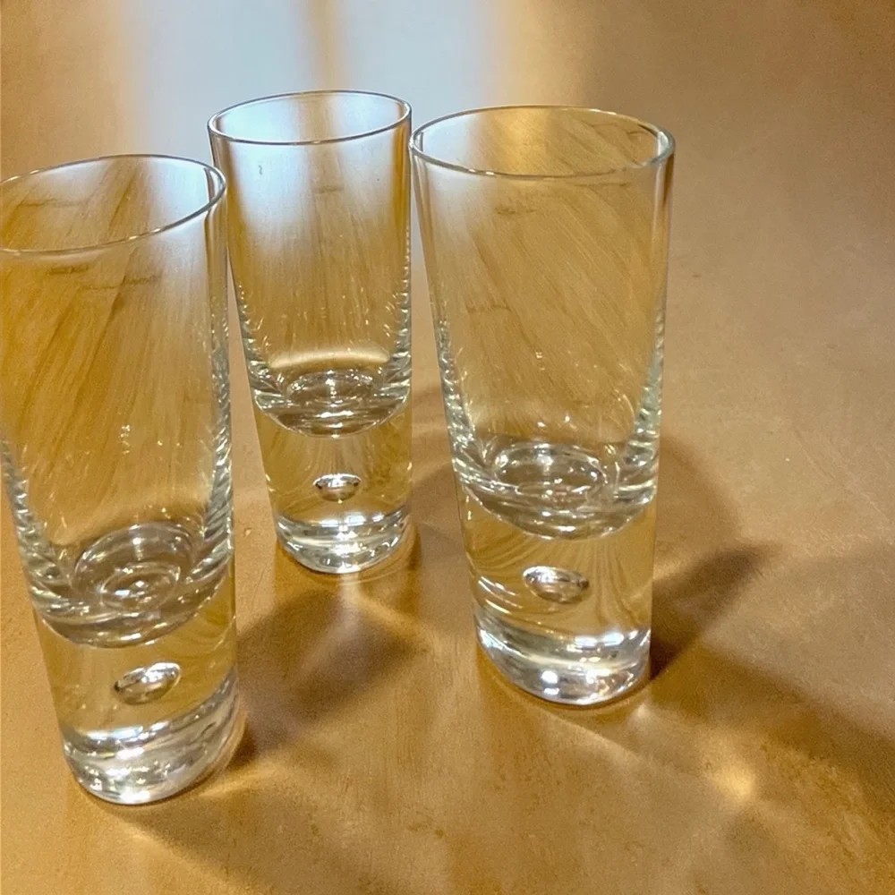 Kosta Boda Pipi double shot glasses, set of 3, heavy bottom with bubble, vintage